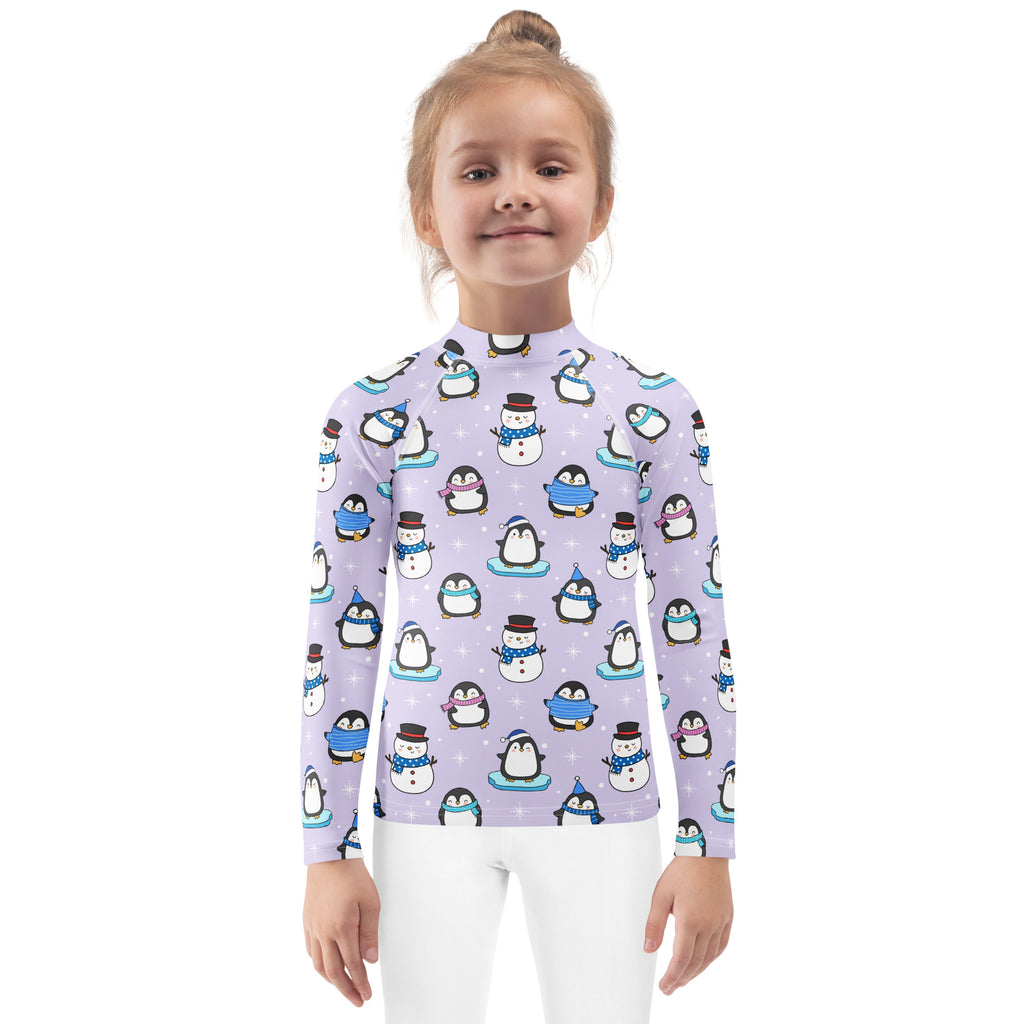 Kids Winter Penguin Long Sleeve Rash Guard Swim Shirt With UPF 50+