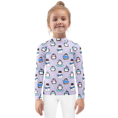 Kids Winter Penguin Long Sleeve Rash Guard Swim Shirt With UPF 50+