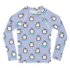 Kids Cute Penguin Christmas Long Sleeve Rash Guard Swim Shirt With UPF 50+