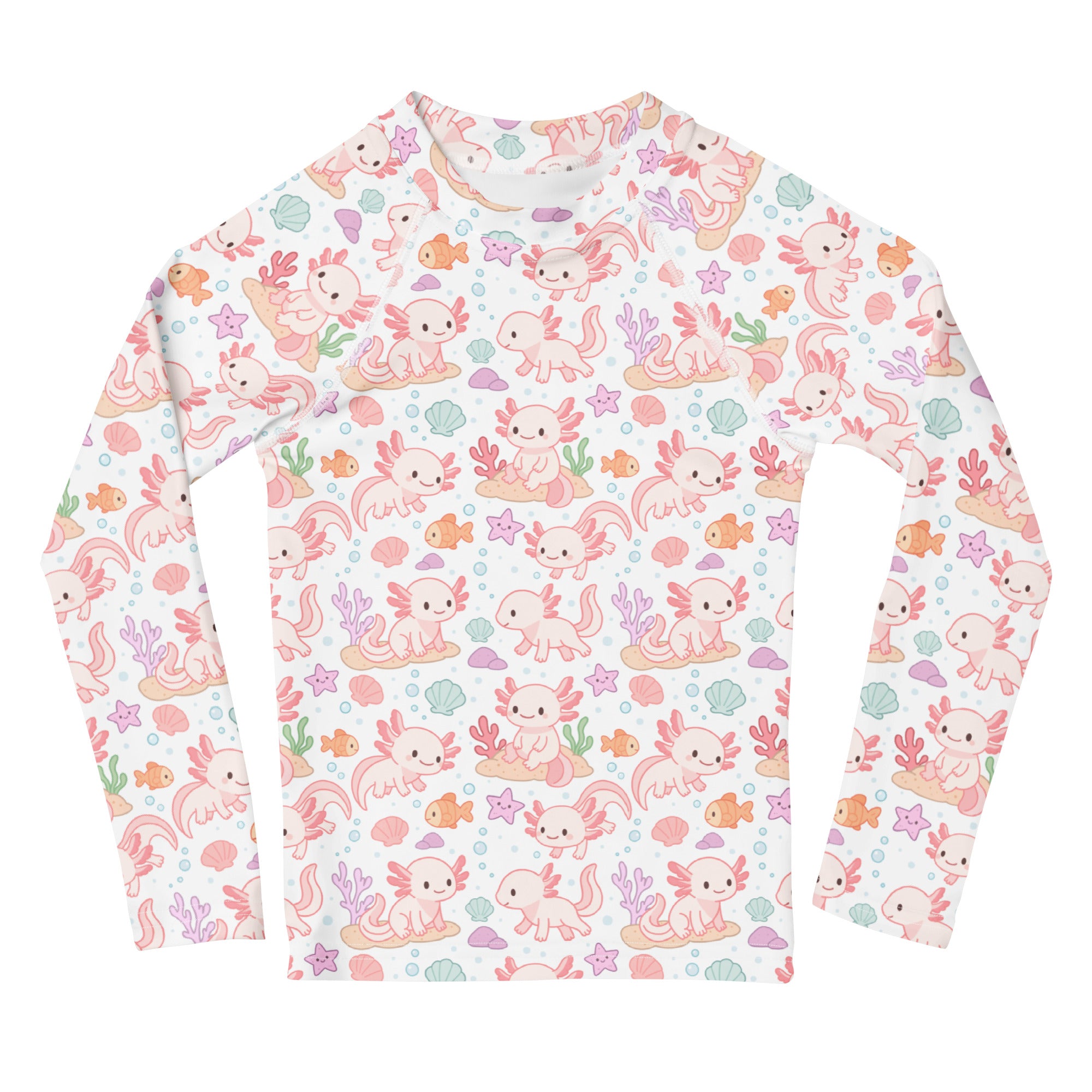 Girls Axolotl Long Sleeve Rash Guard Swim Shirt With UPF 50+