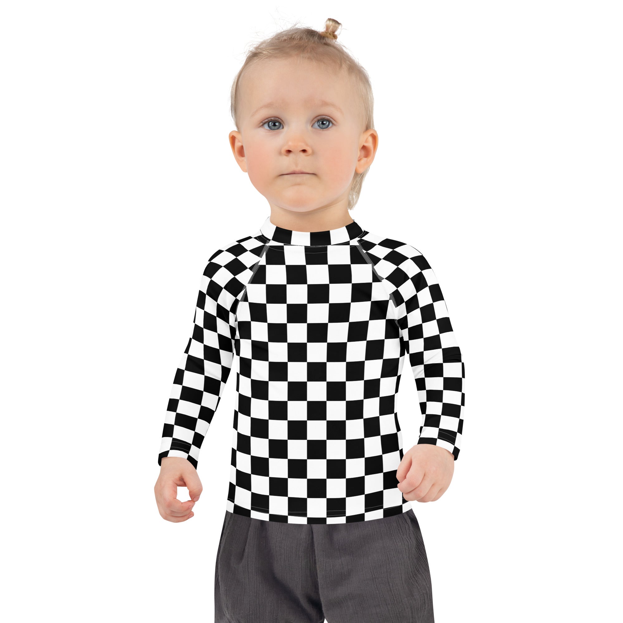 Kids Checkered Long Sleeve Rash Guard Swim Shirt – Buttery Soft, Sun Safe UPF 50+ Protection, Quick Dry & 4-Way Stretch Comfort