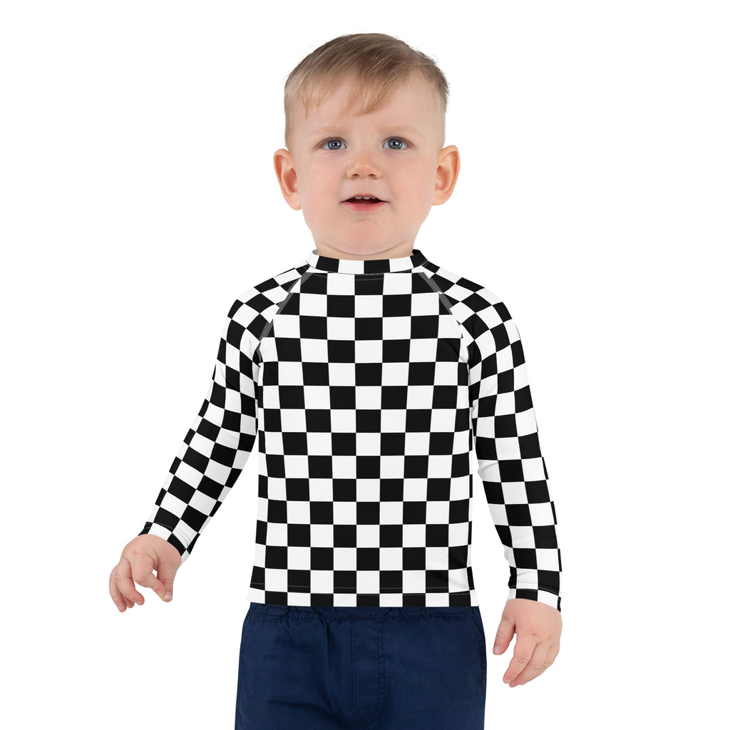 Kids Checkered Long Sleeve Rash Guard Swim Shirt – Buttery Soft, Sun Safe UPF 50+ Protection, Quick Dry & 4-Way Stretch Comfort