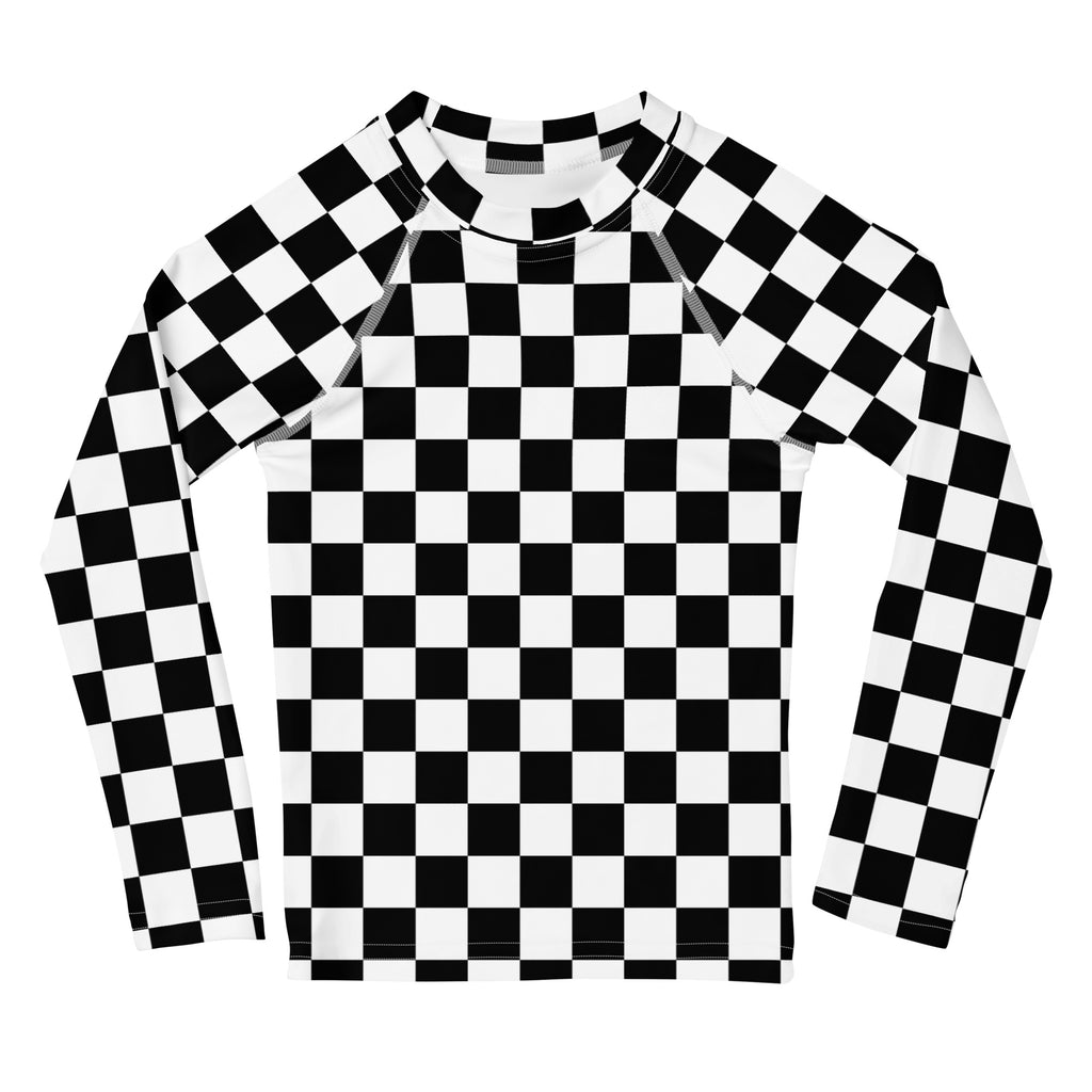 Kids Checkered Long Sleeve Rash Guard Swim Shirt – Buttery Soft, Sun Safe UPF 50+ Protection, Quick Dry & 4-Way Stretch Comfort