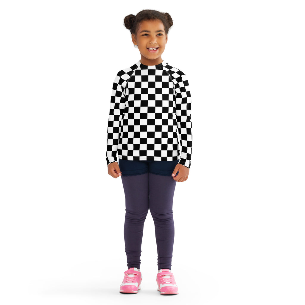 Kids Checkered Long Sleeve Rash Guard Swim Shirt – Buttery Soft, Sun Safe UPF 50+ Protection, Quick Dry & 4-Way Stretch Comfort
