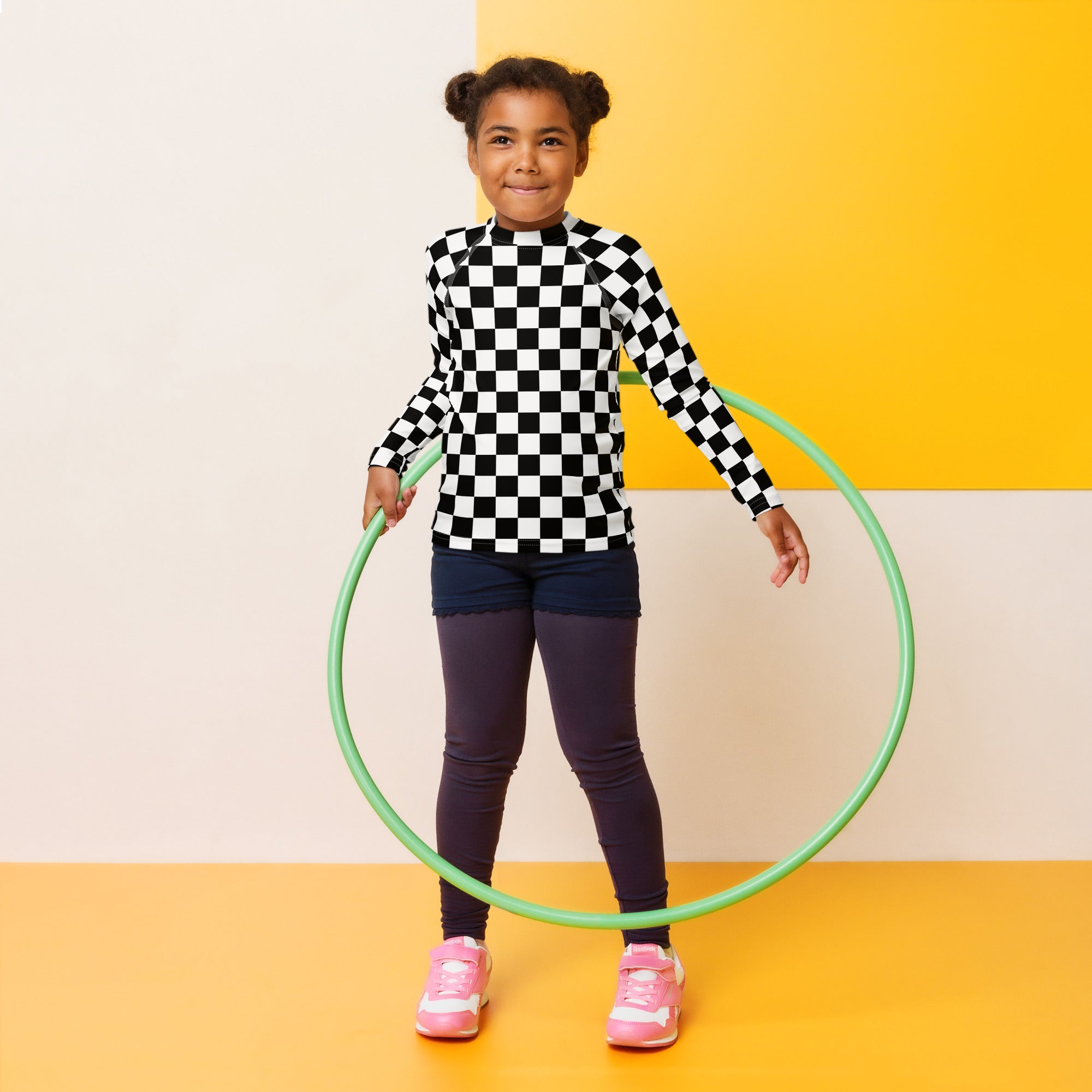 Kids Checkered Long Sleeve Rash Guard Swim Shirt – Buttery Soft, Sun Safe UPF 50+ Protection, Quick Dry & 4-Way Stretch Comfort