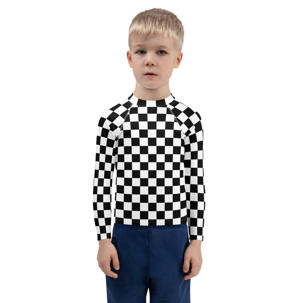 Kids Checkered Long Sleeve Rash Guard Swim Shirt – Buttery Soft, Sun Safe UPF 50+ Protection, Quick Dry & 4-Way Stretch Comfort
