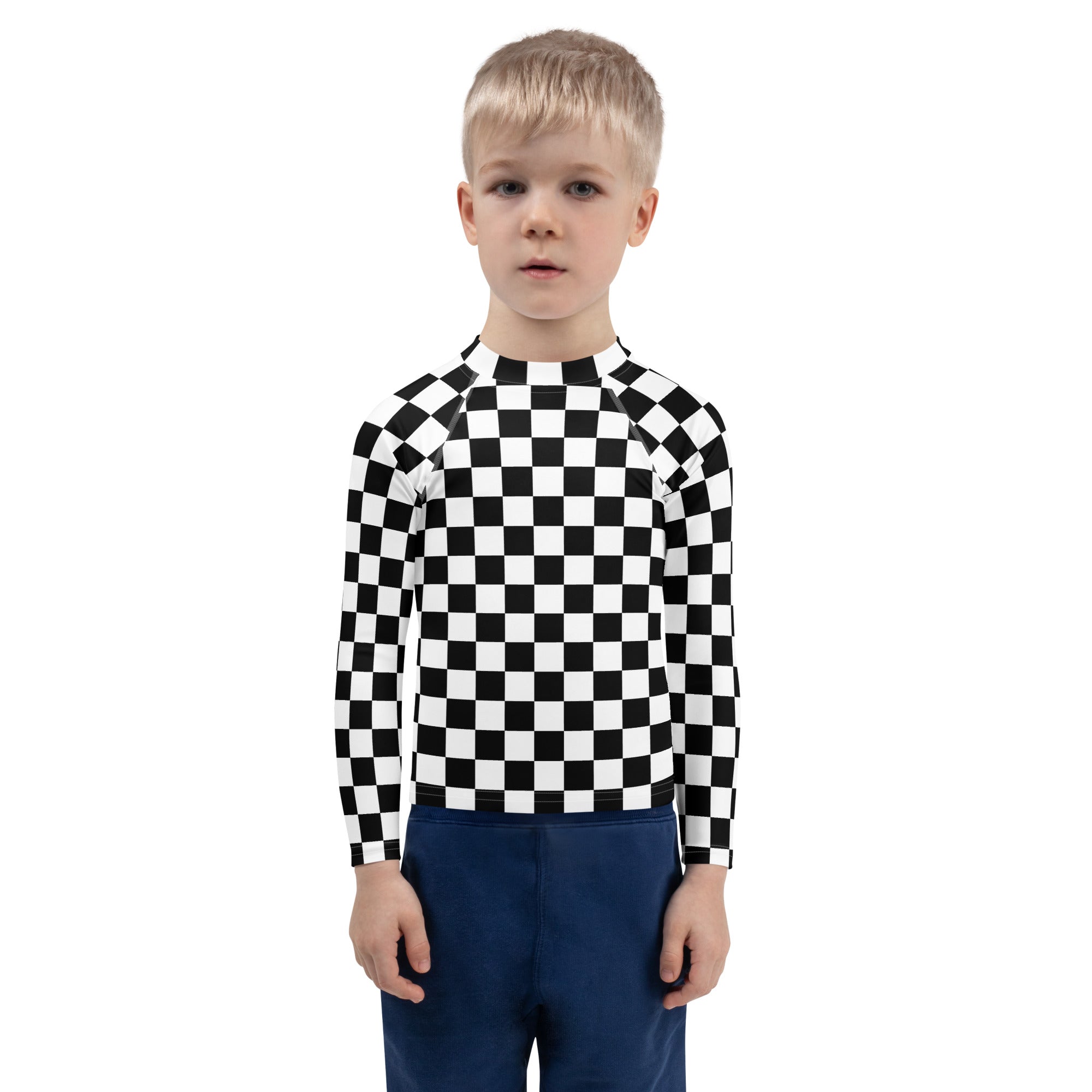 Kids Checkered Long Sleeve Rash Guard Swim Shirt – Buttery Soft, Sun Safe UPF 50+ Protection, Quick Dry & 4-Way Stretch Comfort