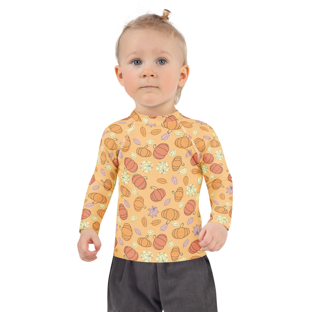 Kids Pumpkin Patch Long Sleeve Rash Guard Swim Shirt – Buttery Soft, Sun Safe UPF 50+ Protection, Quick Dry & 4-Way Stretch Comfort