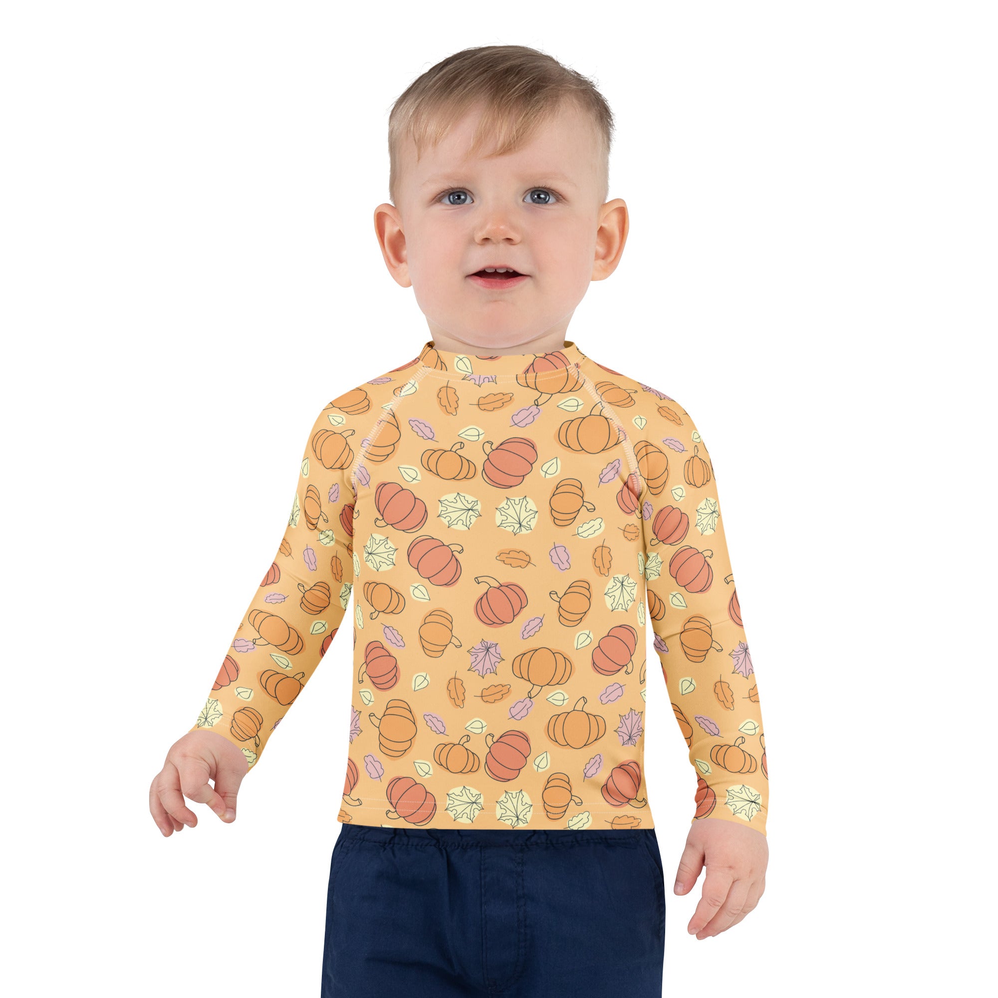 Kids Pumpkin Patch Long Sleeve Rash Guard Swim Shirt – Buttery Soft, Sun Safe UPF 50+ Protection, Quick Dry & 4-Way Stretch Comfort