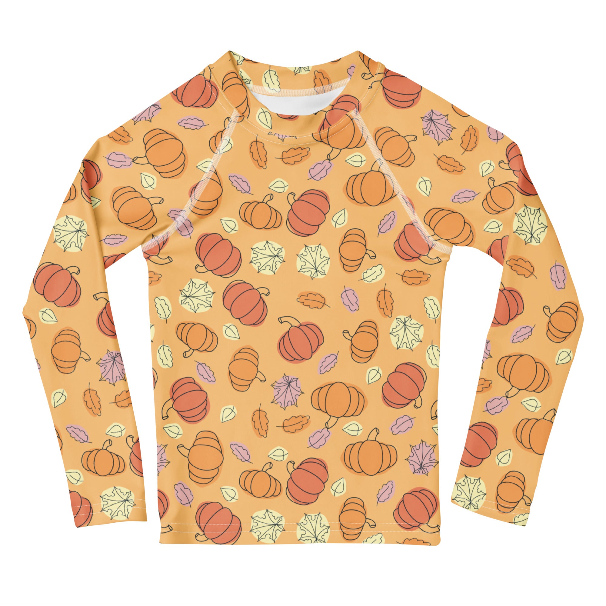 Kids Pumpkin Patch Long Sleeve Rash Guard Swim Shirt – Buttery Soft, Sun Safe UPF 50+ Protection, Quick Dry & 4-Way Stretch Comfort