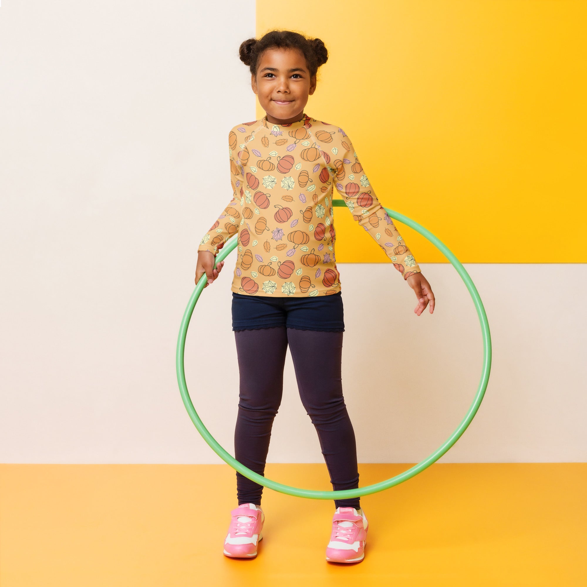 Kids Pumpkin Patch Long Sleeve Rash Guard Swim Shirt – Buttery Soft, Sun Safe UPF 50+ Protection, Quick Dry & 4-Way Stretch Comfort