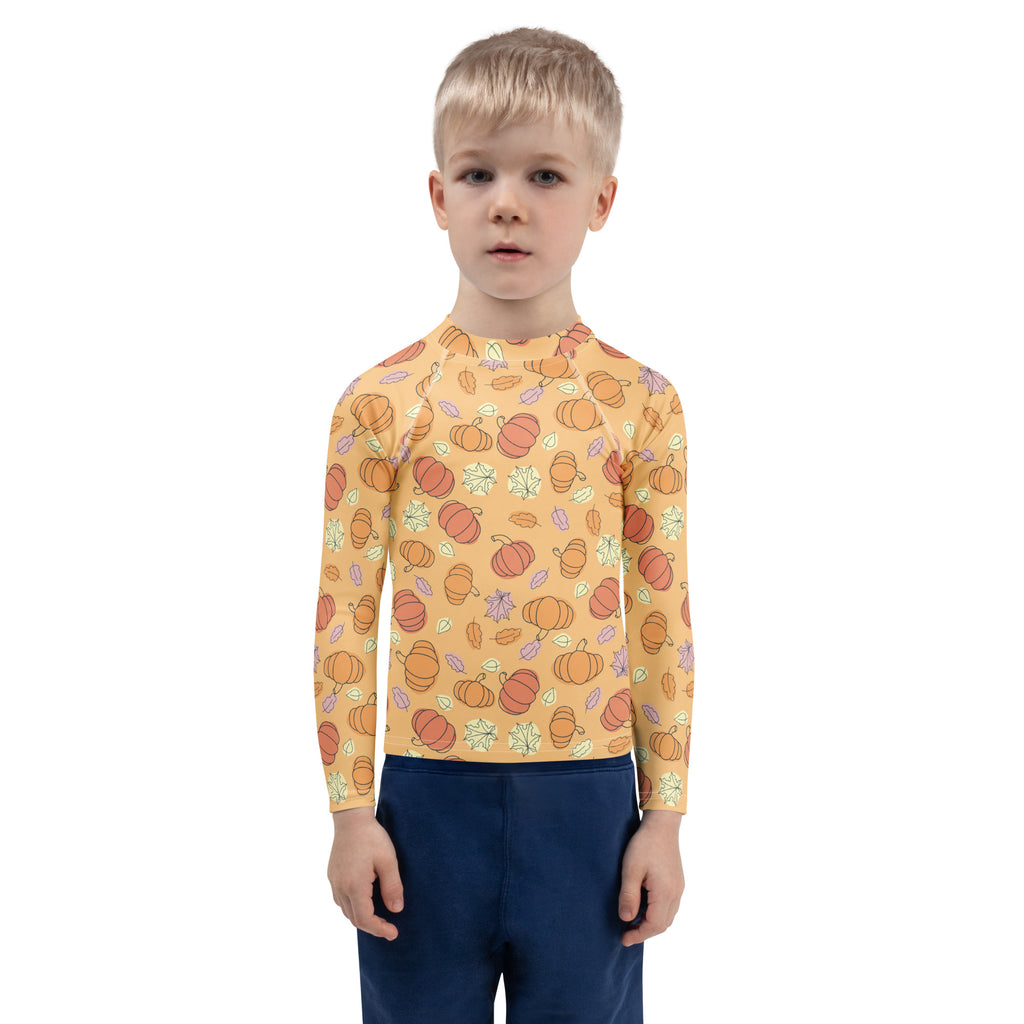 Kids Pumpkin Patch Long Sleeve Rash Guard Swim Shirt – Buttery Soft, Sun Safe UPF 50+ Protection, Quick Dry & 4-Way Stretch Comfort