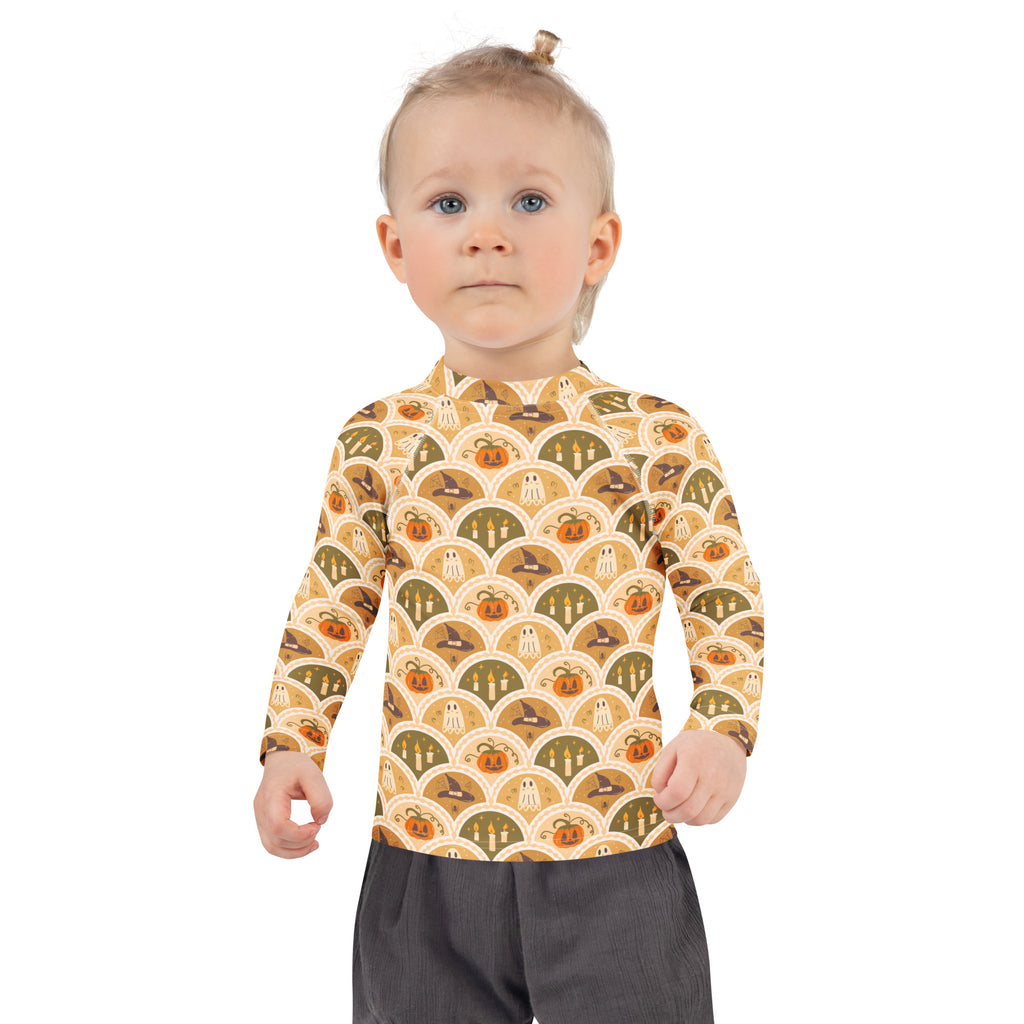 Kids Vintage Halloween Long Sleeve Rash Guard Swim Shirt – Buttery Soft, Sun Safe UPF 50+ Protection, Quick Dry & 4-Way Stretch Comfort