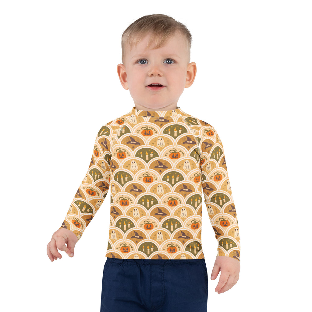 Kids Vintage Halloween Long Sleeve Rash Guard Swim Shirt – Buttery Soft, Sun Safe UPF 50+ Protection, Quick Dry & 4-Way Stretch Comfort