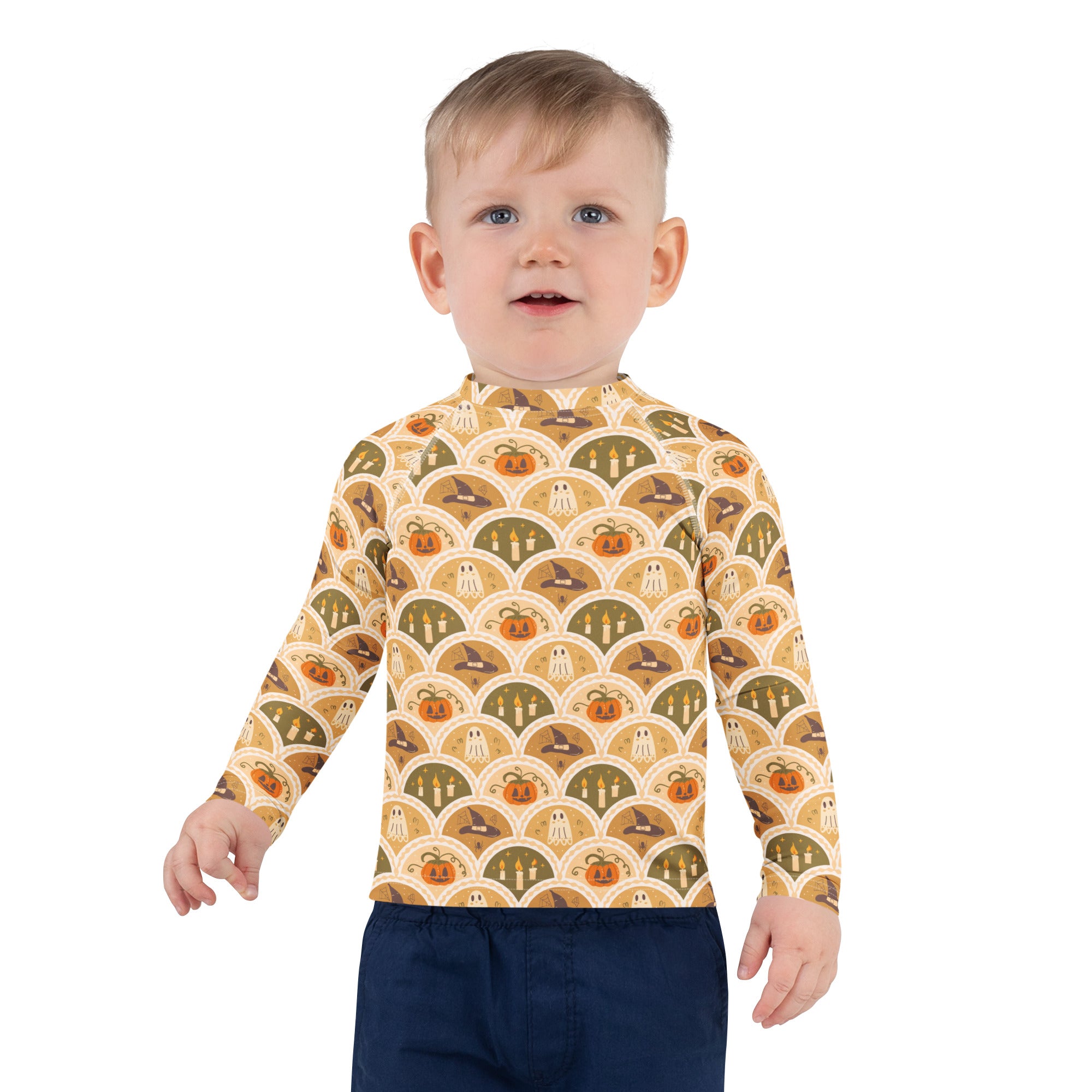 Kids Vintage Halloween Long Sleeve Rash Guard Swim Shirt – Buttery Soft, Sun Safe UPF 50+ Protection, Quick Dry & 4-Way Stretch Comfort