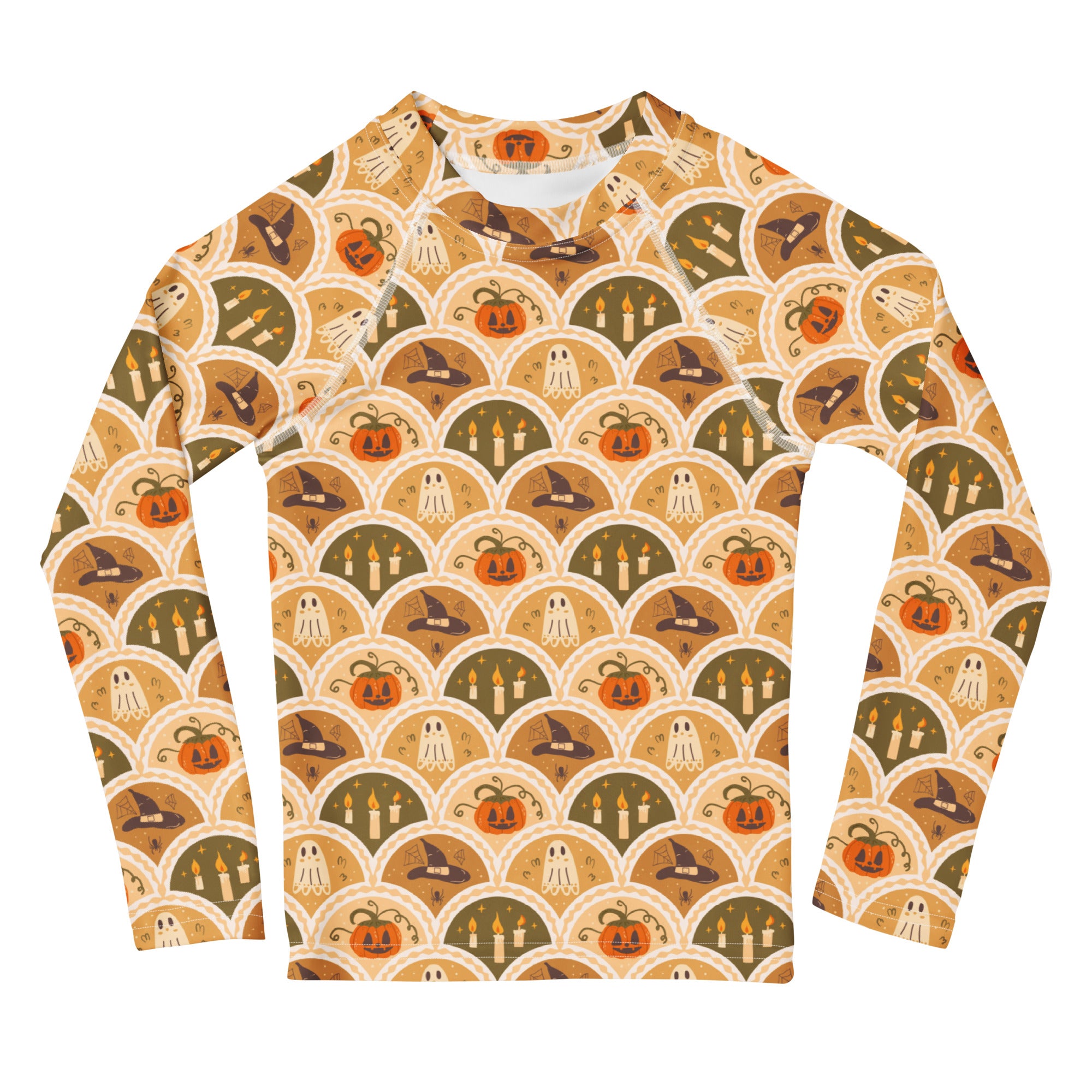 Kids Vintage Halloween Long Sleeve Rash Guard Swim Shirt – Buttery Soft, Sun Safe UPF 50+ Protection, Quick Dry & 4-Way Stretch Comfort
