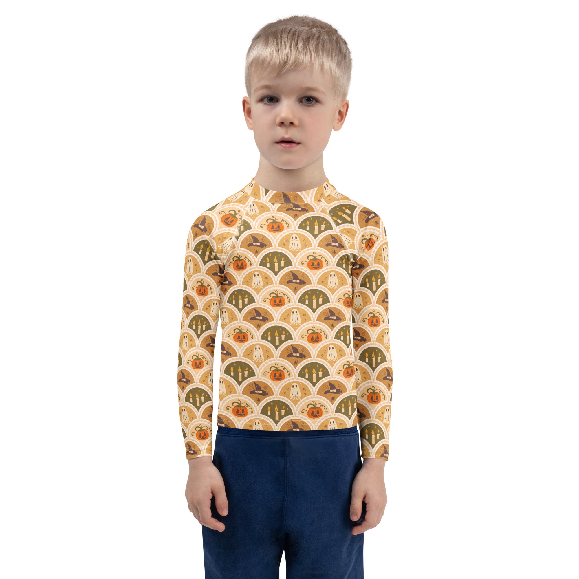 Kids Vintage Halloween Long Sleeve Rash Guard Swim Shirt – Buttery Soft, Sun Safe UPF 50+ Protection, Quick Dry & 4-Way Stretch Comfort