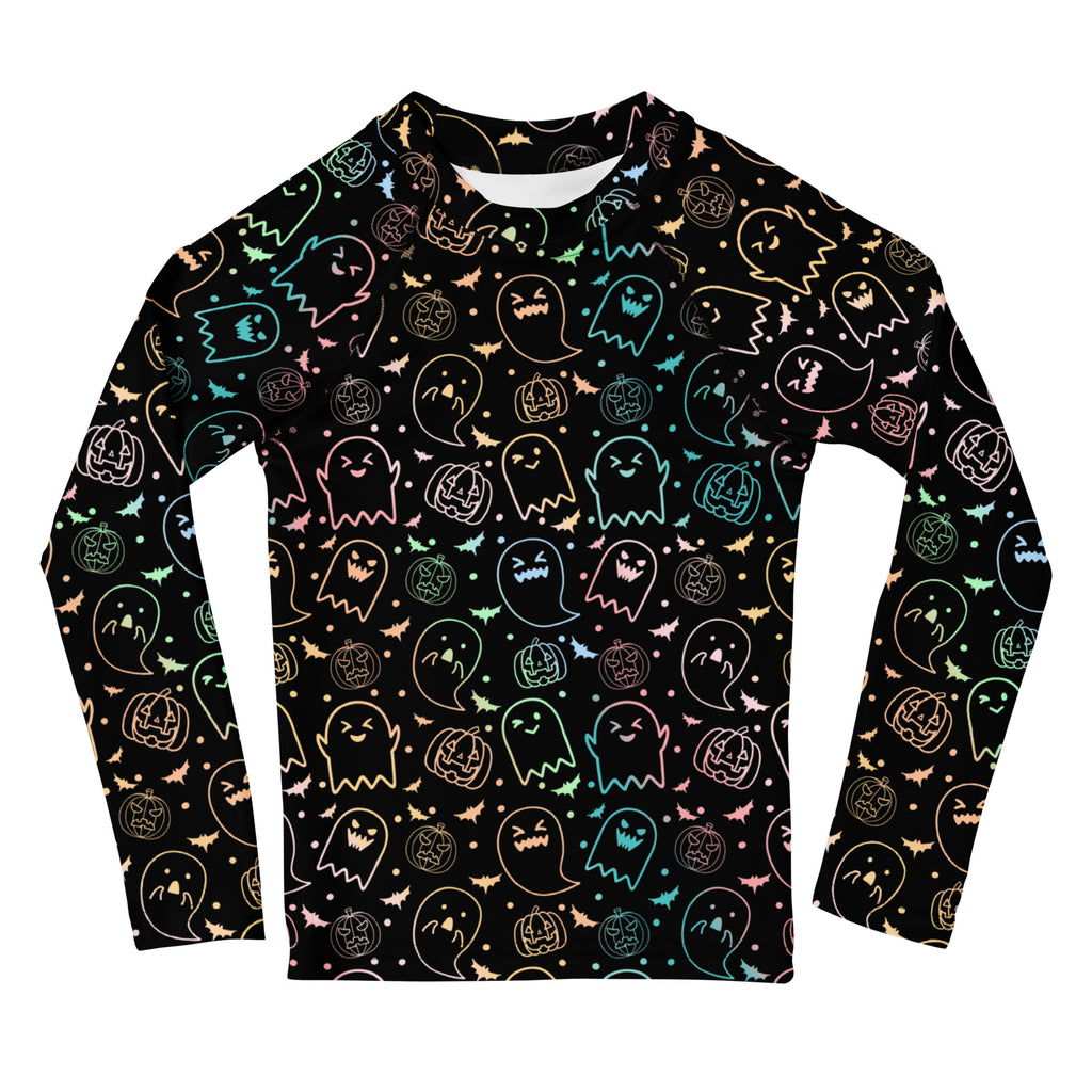 Girls Pastel Rainbow Halloween Long Sleeve Rash Guard Swim Shirt – Buttery Soft, Sun Safe UPF 50+ Protection, Quick Dry & 4-Way Stretch Comfort