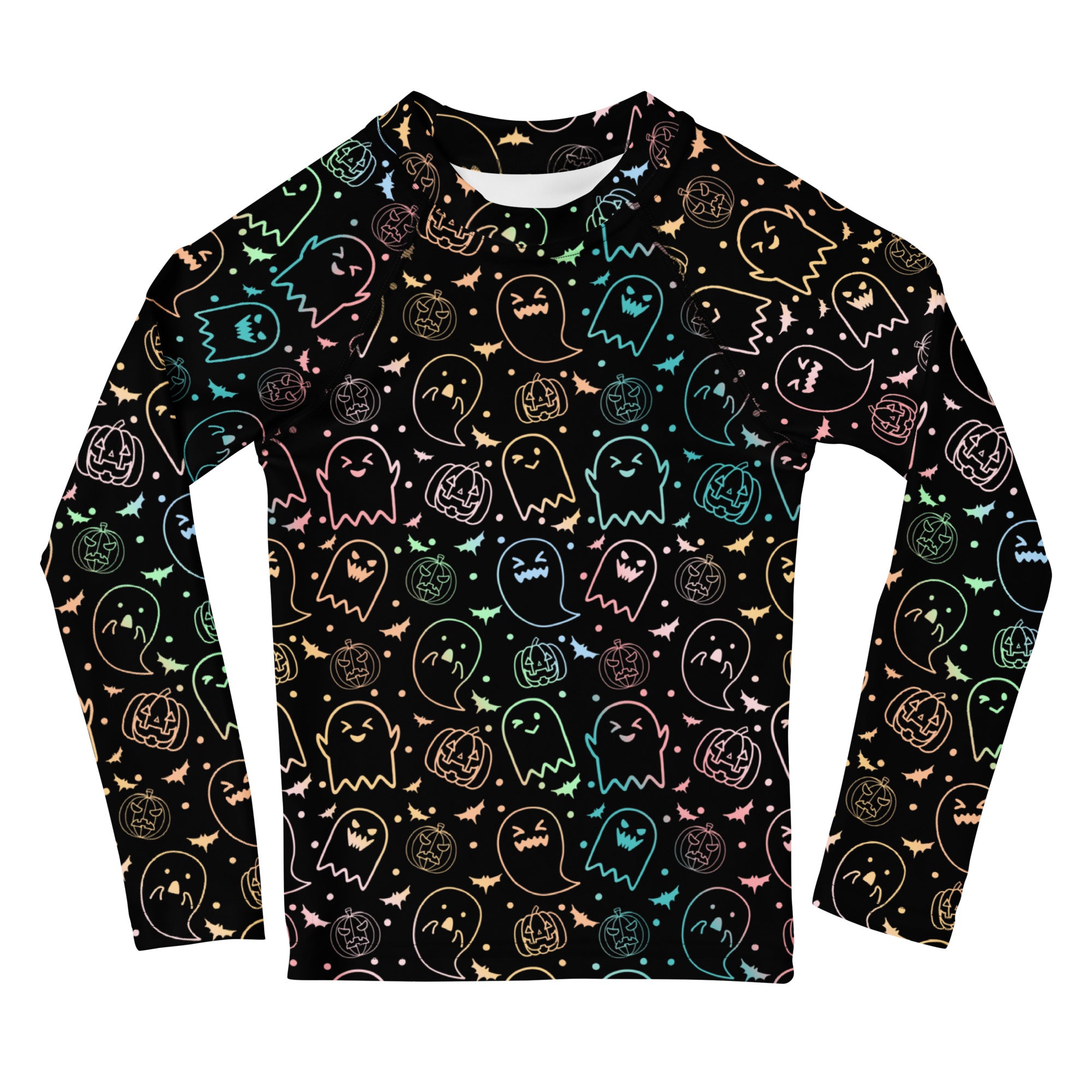 Girls Pastel Rainbow Halloween Long Sleeve Rash Guard Swim Shirt – Buttery Soft, Sun Safe UPF 50+ Protection, Quick Dry & 4-Way Stretch Comfort