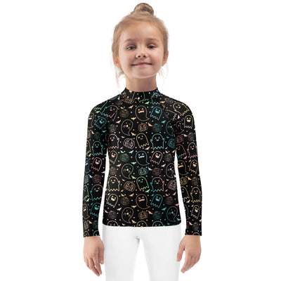 Girls Pastel Rainbow Halloween Long Sleeve Rash Guard Swim Shirt – Buttery Soft, Sun Safe UPF 50+ Protection, Quick Dry & 4-Way Stretch Comfort