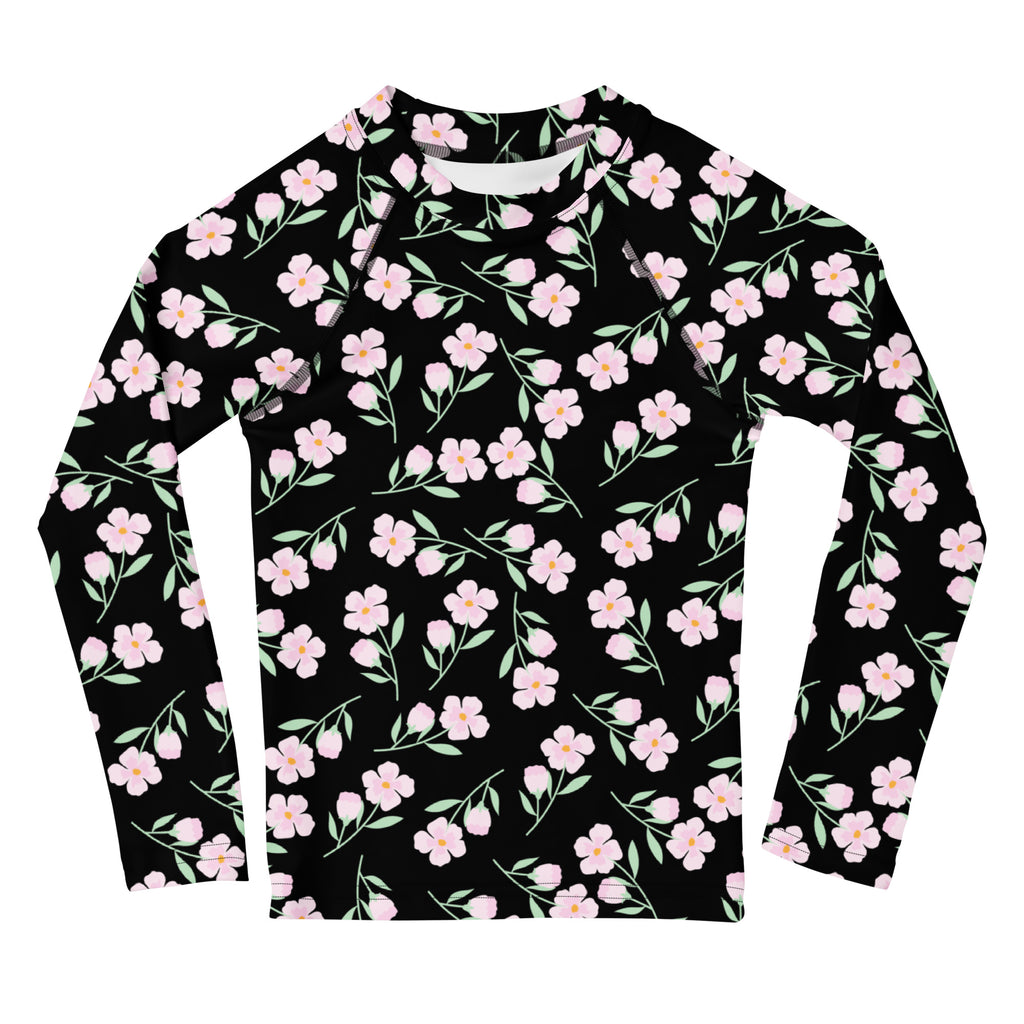 Girls Floral Flowers Long Sleeve Rash Guard Swim Shirt – Buttery Soft, Sun Safe UPF 50+ Protection, Quick Dry & 4-Way Stretch Comfort