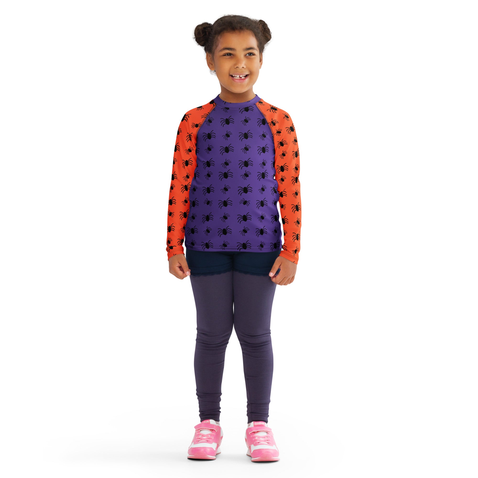 Kids Halloween Spiders Long Sleeve Rash Guard Swim Shirt – Buttery Soft, Sun Safe UPF 50+ Protection, Quick Dry & 4-Way Stretch Comfort