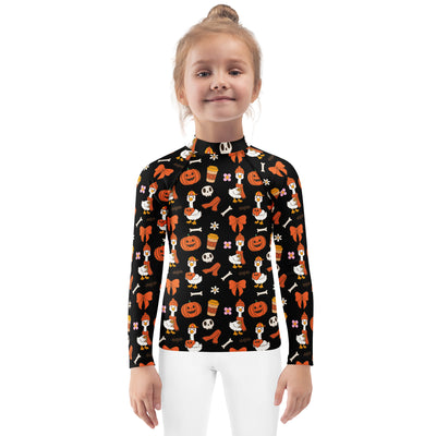 Girls Cute Halloween Goose Long Sleeve Rash Guard Swim Shirt – Buttery Soft, Sun Safe UPF 50+ Protection, Quick Dry & 4-Way Stretch Comfort