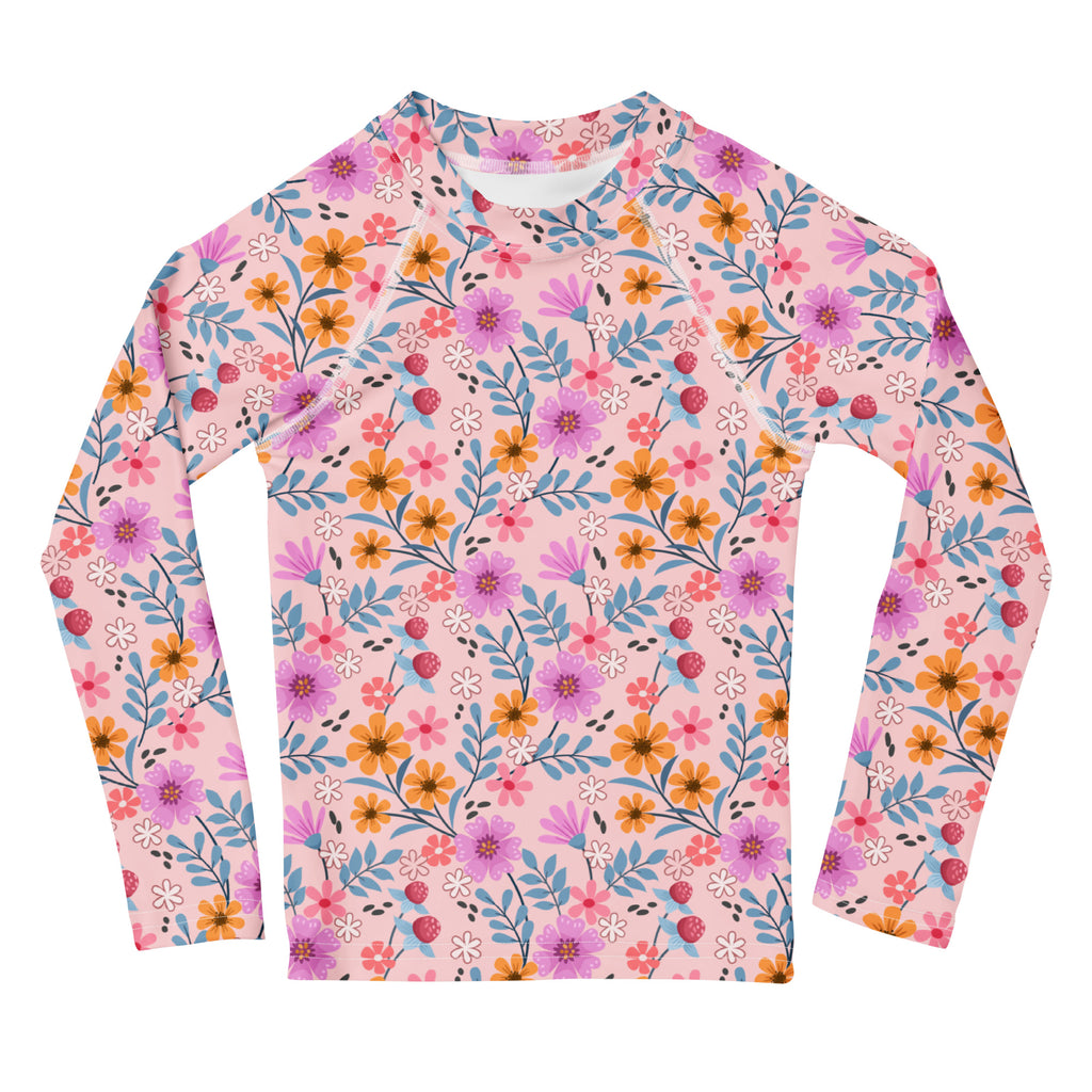 Girls Pink Floral Long Sleeve Rash Guard Swim Shirt – Buttery Soft, Sun Safe UPF 50+ Protection, Quick Dry & 4-Way Stretch Comfort