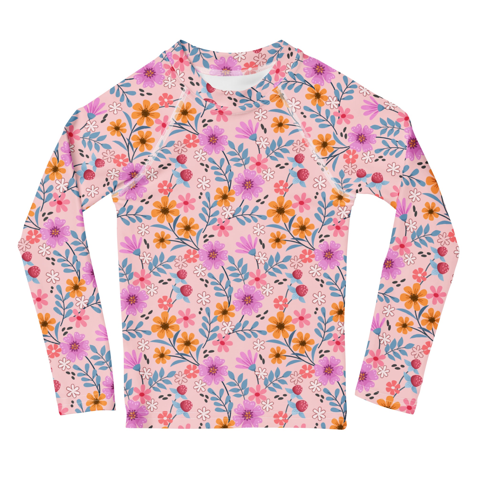 Girls Pink Floral Long Sleeve Rash Guard Swim Shirt – Buttery Soft, Sun Safe UPF 50+ Protection, Quick Dry & 4-Way Stretch Comfort
