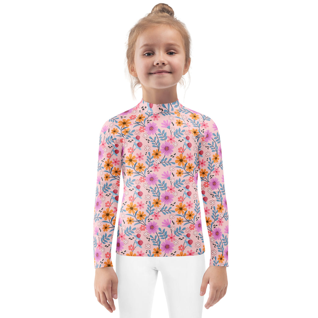 Girls Pink Floral Long Sleeve Rash Guard Swim Shirt – Buttery Soft, Sun Safe UPF 50+ Protection, Quick Dry & 4-Way Stretch Comfort