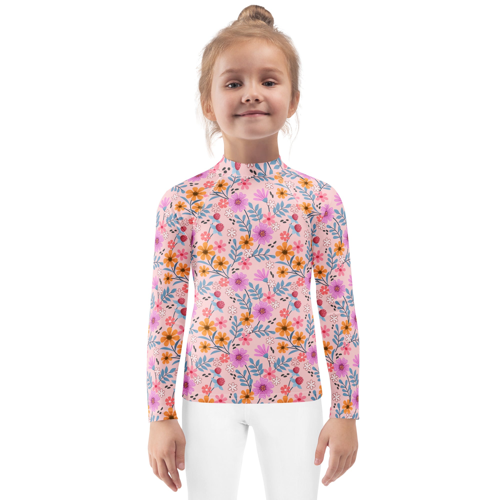 Girls Pink Floral Long Sleeve Rash Guard Swim Shirt – Buttery Soft, Sun Safe UPF 50+ Protection, Quick Dry & 4-Way Stretch Comfort