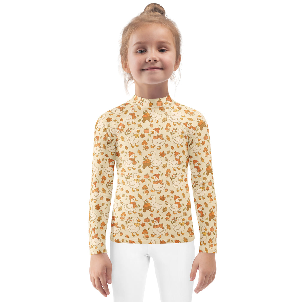 Kids Autumn Ducks Long Sleeve Rash Guard Swim Shirt – Buttery Soft, Sun Safe UPF 50+ Protection, Quick Dry & 4-Way Stretch Comfort