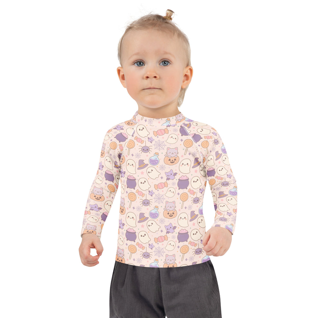 Girls Pastel Halloween Long Sleeve Rash Guard Swim Shirt – Buttery Soft, Sun Safe UPF 50+ Protection, Quick Dry & 4-Way Stretch Comfort