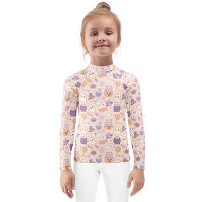 Girls Pastel Halloween Long Sleeve Rash Guard Swim Shirt – Buttery Soft, Sun Safe UPF 50+ Protection, Quick Dry & 4-Way Stretch Comfort
