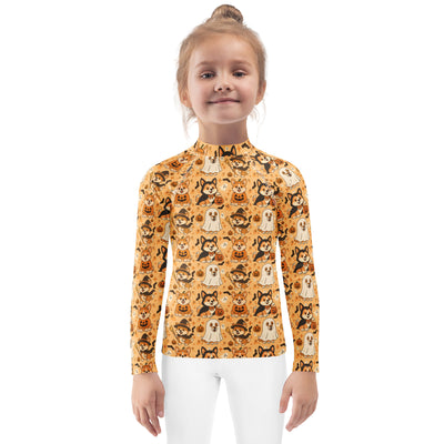 Kids Halloween Corgis Long Sleeve Rash Guard Swim Shirt – Buttery Soft, Sun Safe UPF 50+ Protection, Quick Dry & 4-Way Stretch Comfort
