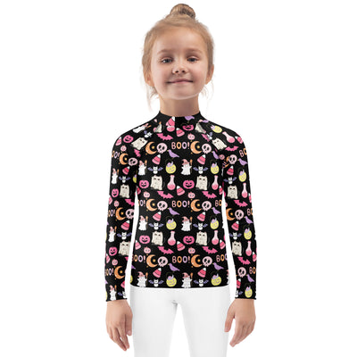 Girls Cute Pink Halloween Long Sleeve Rash Guard Swim Shirt – Buttery Soft, Sun Safe UPF 50+ Protection, Quick Dry & 4-Way Stretch Comfort