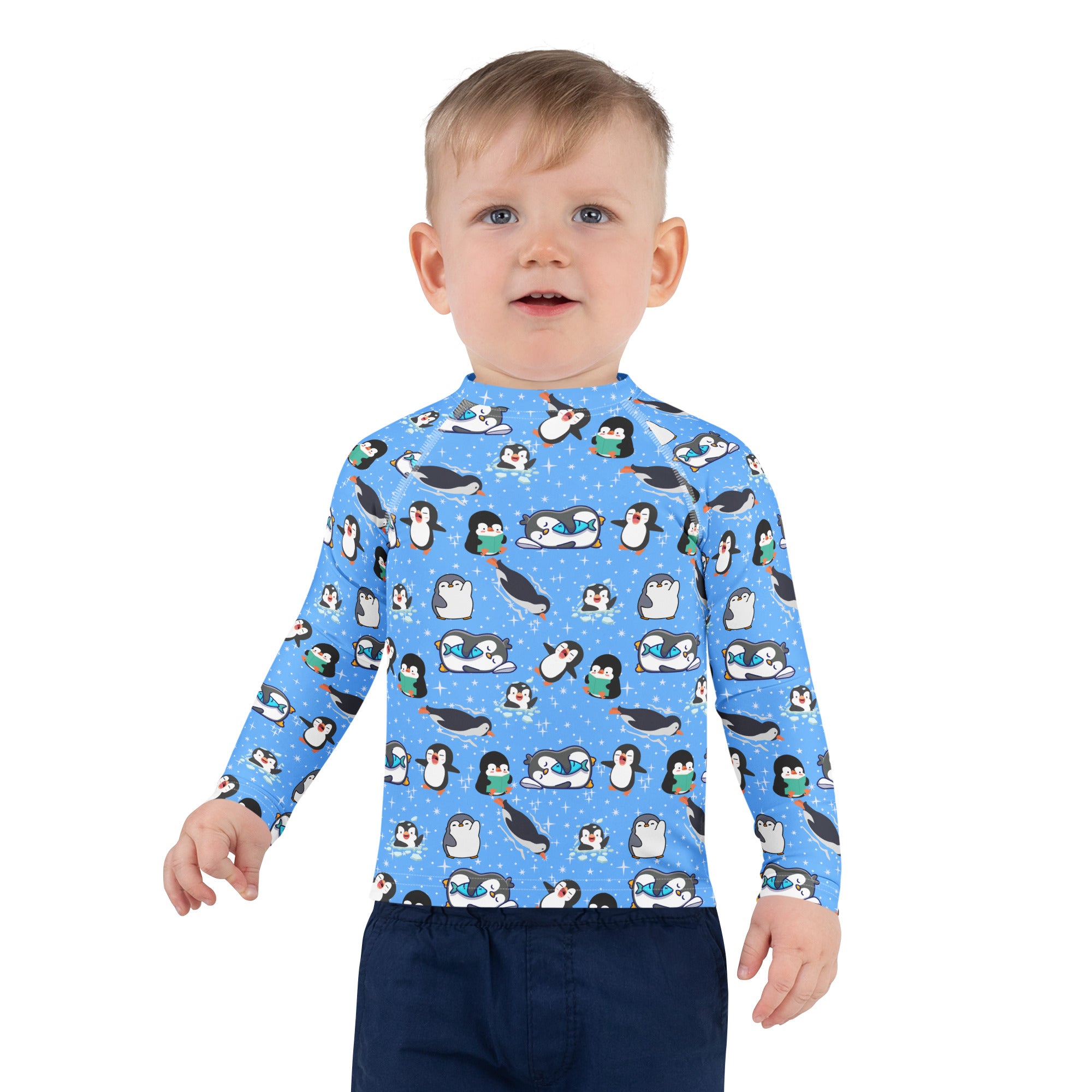 Kids Peguin Long Sleeve Rash Guard Swim Shirt – Buttery Soft, Sun Safe UPF 50+ Protection, Quick Dry & 4-Way Stretch Comfort