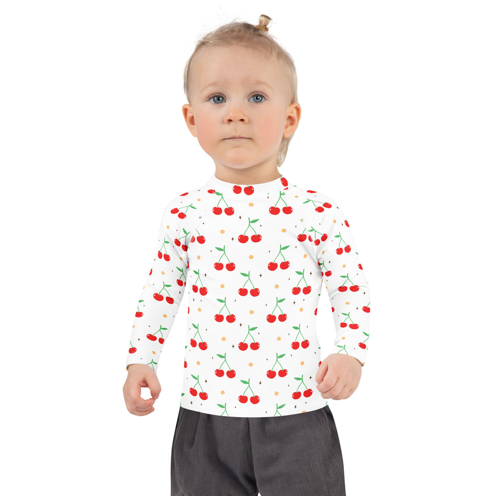 Kids Cute Cherry Long Sleeve Rash Guard Swim Shirt – Buttery Soft, Sun Safe UPF 50+ Protection, Quick Dry & 4-Way Stretch Comfort