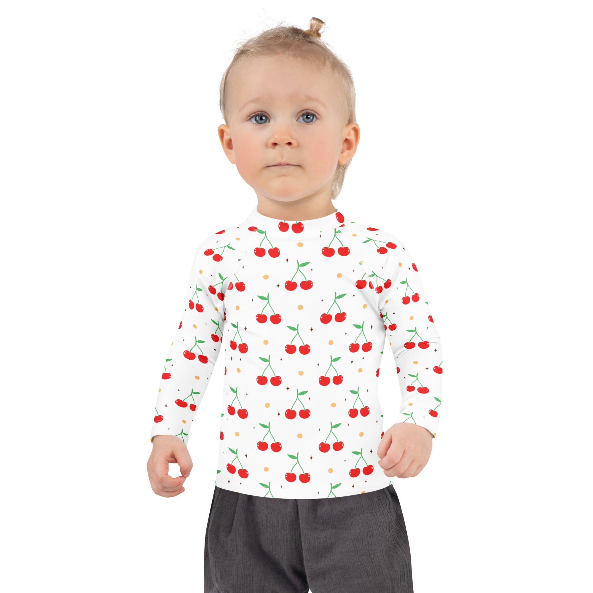 Kids Cute Cherry Long Sleeve Rash Guard Swim Shirt – Buttery Soft, Sun Safe UPF 50+ Protection, Quick Dry & 4-Way Stretch Comfort