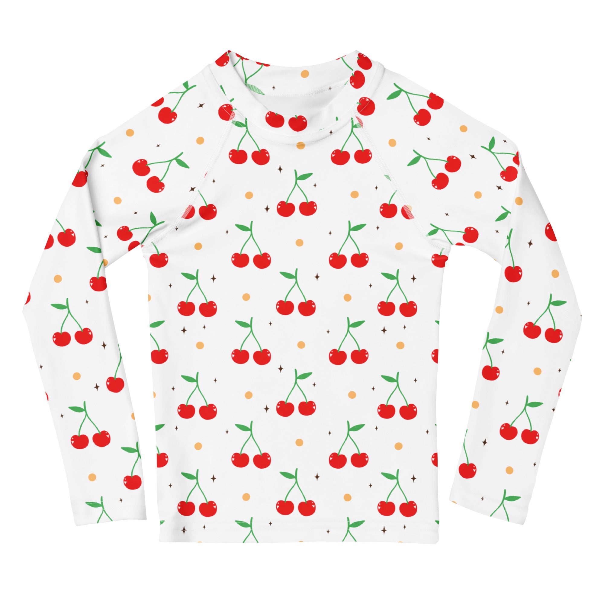 Kids Cute Cherry Long Sleeve Rash Guard Swim Shirt – Buttery Soft, Sun Safe UPF 50+ Protection, Quick Dry & 4-Way Stretch Comfort