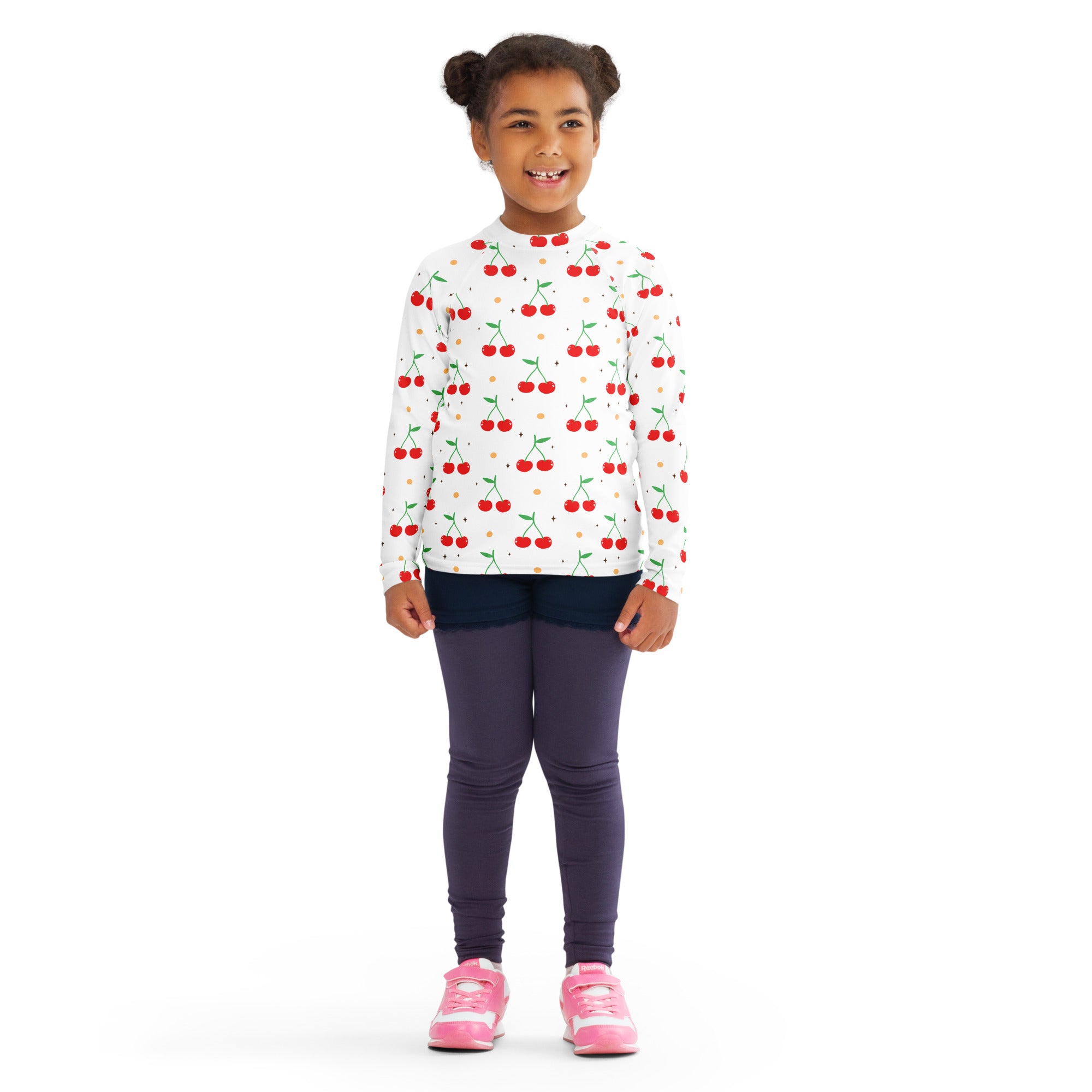 Kids Cute Cherry Long Sleeve Rash Guard Swim Shirt – Buttery Soft, Sun Safe UPF 50+ Protection, Quick Dry & 4-Way Stretch Comfort