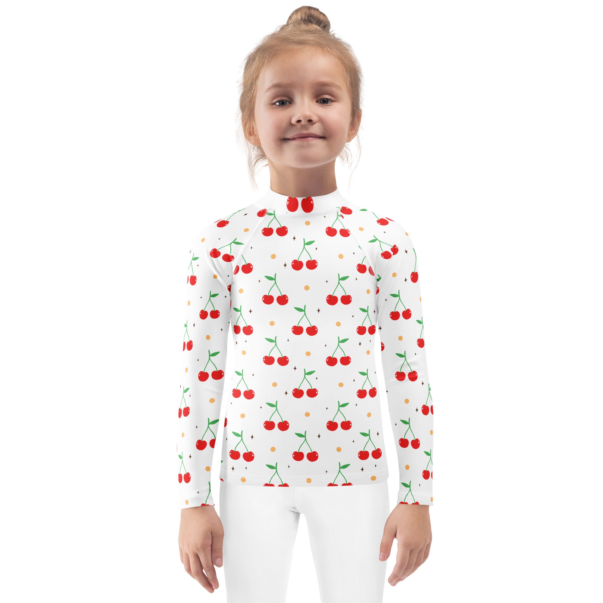 Kids Cute Cherry Long Sleeve Rash Guard Swim Shirt – Buttery Soft, Sun Safe UPF 50+ Protection, Quick Dry & 4-Way Stretch Comfort