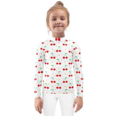 Kids Cute Cherry Long Sleeve Rash Guard Swim Shirt – Buttery Soft, Sun Safe UPF 50+ Protection, Quick Dry & 4-Way Stretch Comfort