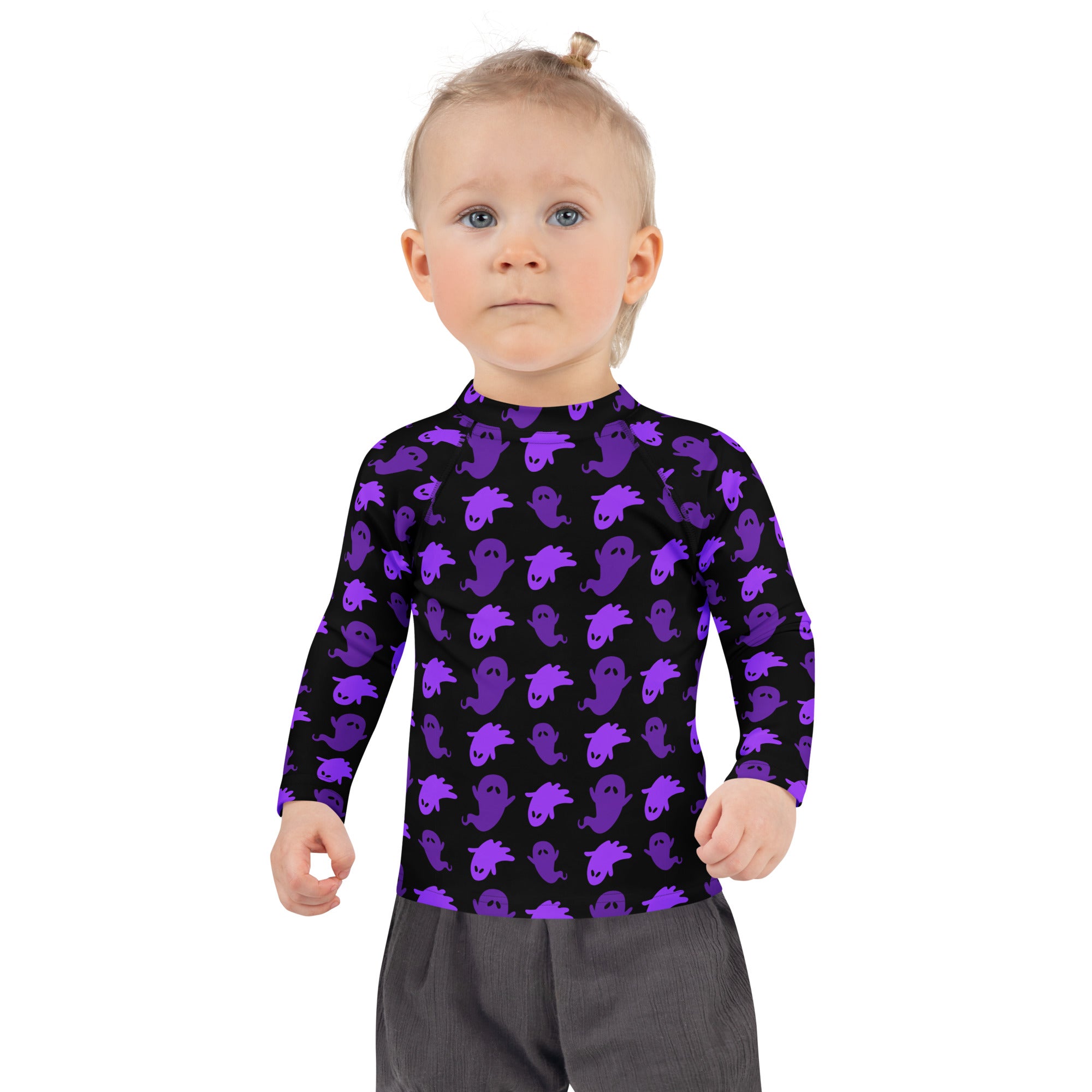 Girls Purple Ghost Long Sleeve Rash Guard Swim Shirt – Buttery Soft, Sun Safe UPF 50+ Protection, Quick Dry & 4-Way Stretch Comfort