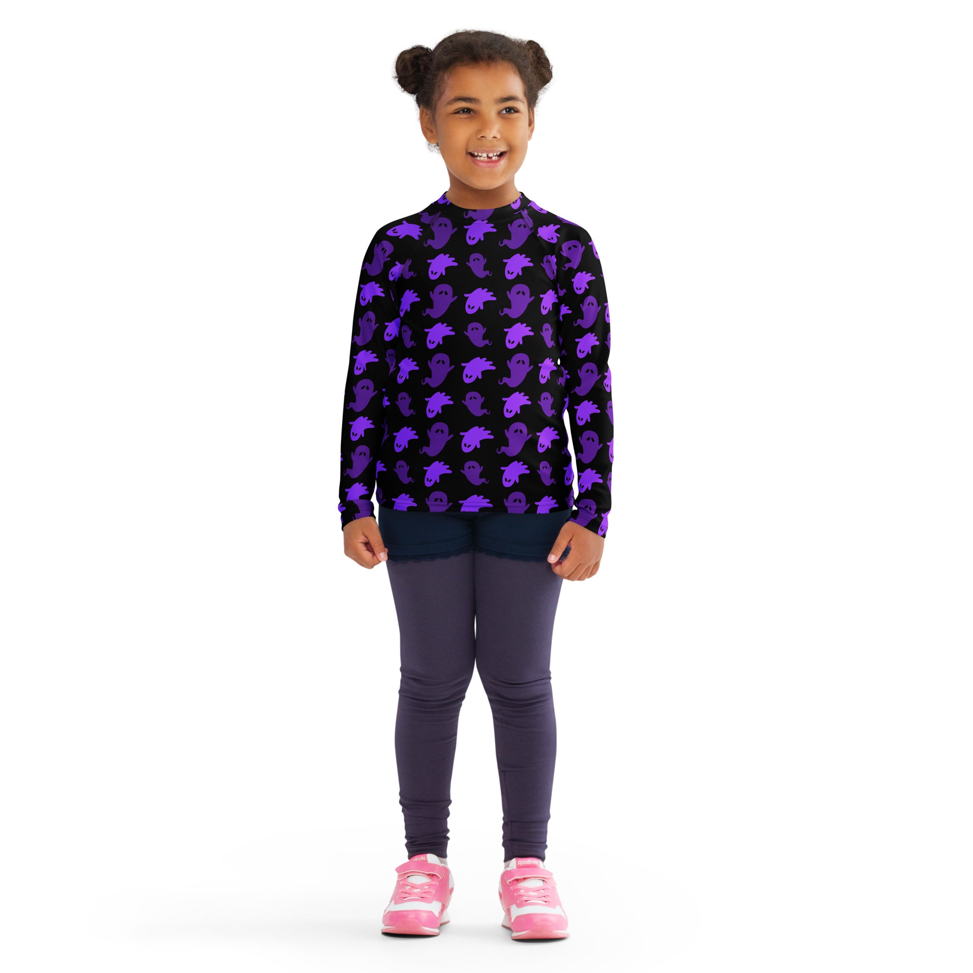 Girls Purple Ghost Long Sleeve Rash Guard Swim Shirt – Buttery Soft, Sun Safe UPF 50+ Protection, Quick Dry & 4-Way Stretch Comfort