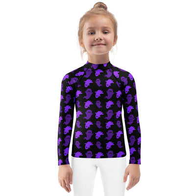 Girls Purple Ghost Long Sleeve Rash Guard Swim Shirt – Buttery Soft, Sun Safe UPF 50+ Protection, Quick Dry & 4-Way Stretch Comfort