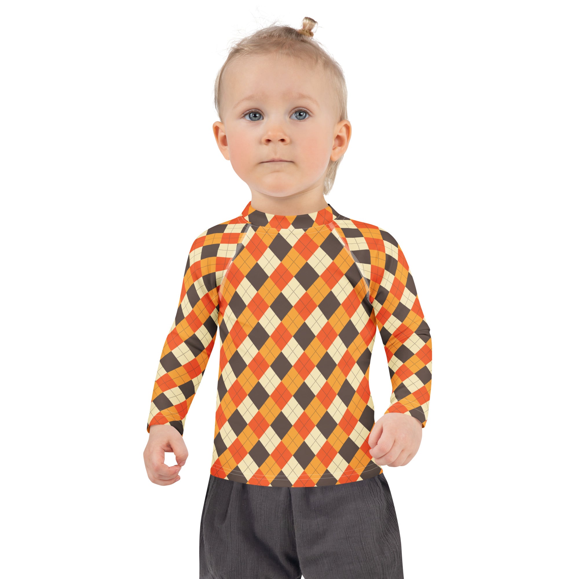 Kids Autumn Argyle Long Sleeve Rash Guard Swim Shirt – Buttery Soft, Sun Safe UPF 50+ Protection, Quick Dry & 4-Way Stretch Comfort