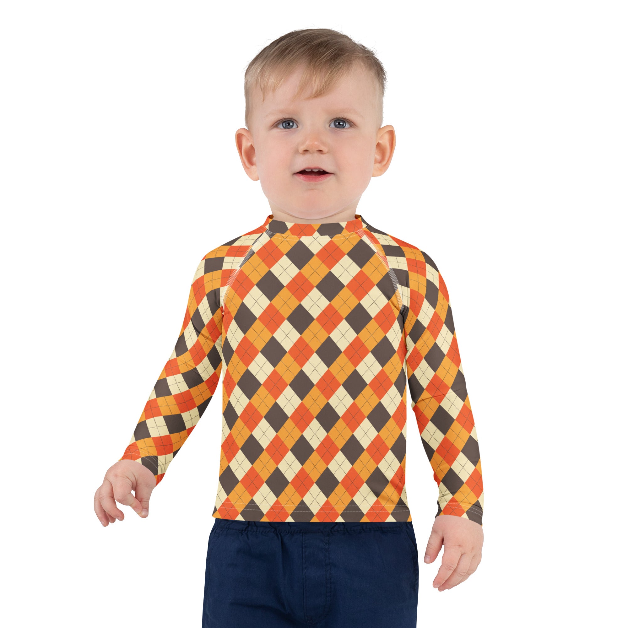 Kids Autumn Argyle Long Sleeve Rash Guard Swim Shirt – Buttery Soft, Sun Safe UPF 50+ Protection, Quick Dry & 4-Way Stretch Comfort