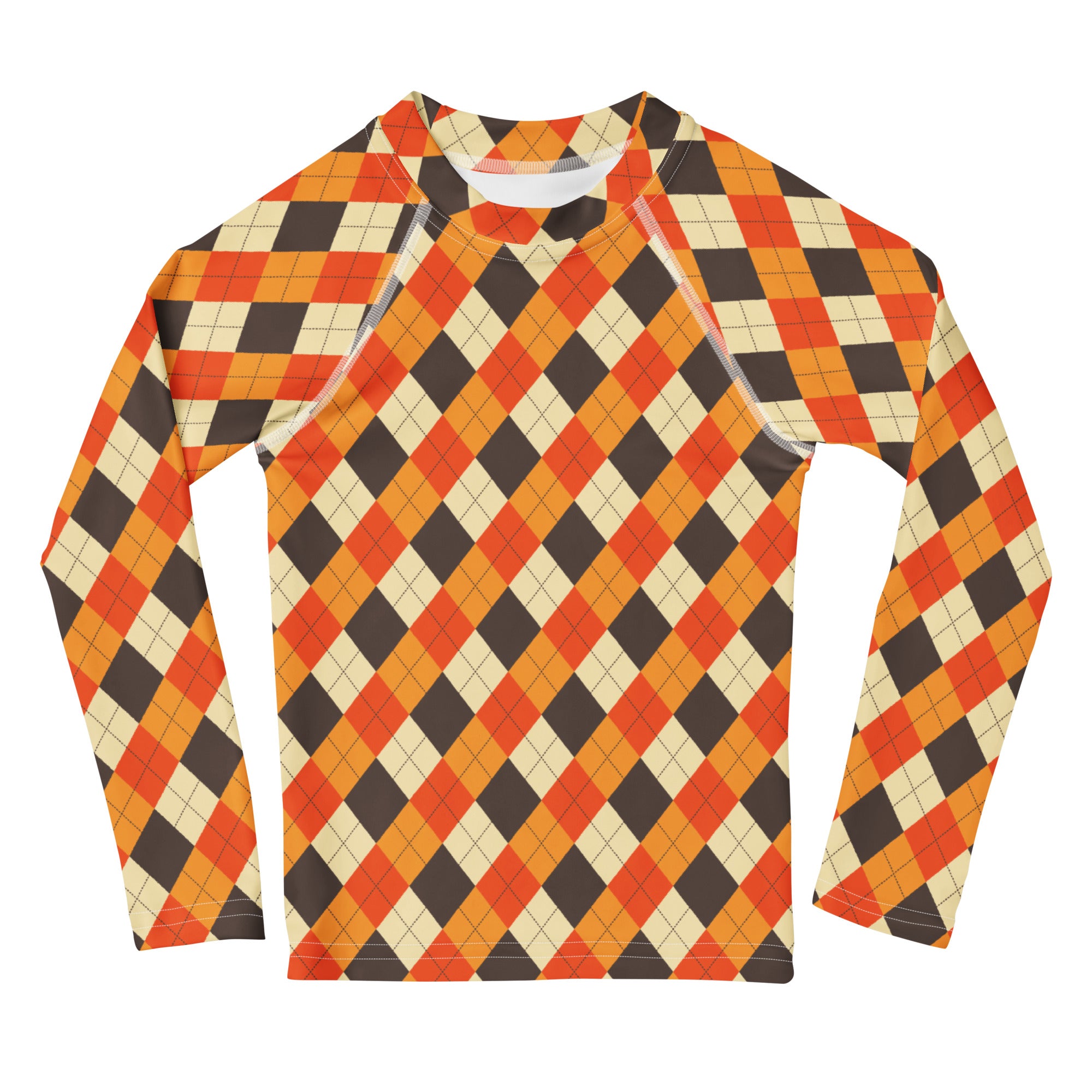 Kids Autumn Argyle Long Sleeve Rash Guard Swim Shirt – Buttery Soft, Sun Safe UPF 50+ Protection, Quick Dry & 4-Way Stretch Comfort
