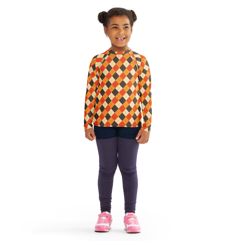 Kids Autumn Argyle Long Sleeve Rash Guard Swim Shirt – Buttery Soft, Sun Safe UPF 50+ Protection, Quick Dry & 4-Way Stretch Comfort